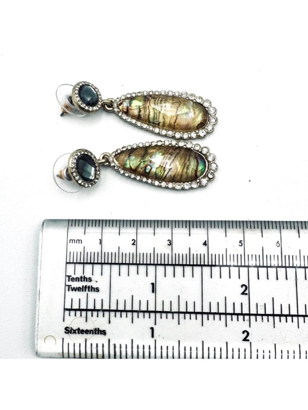Boho Chic Art Glass Drop Dangle Earrings CZ Pave Trim Gold Washed tests at 12kt - Picture 7 of 8